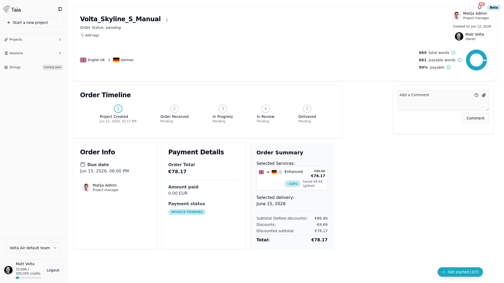 Order detail page — Order Timeline, Payment Details, Order Summary
