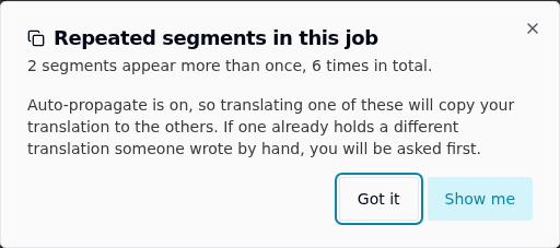 Notice reading Repeated segments in this job, with counts of repeated segments and occurrences